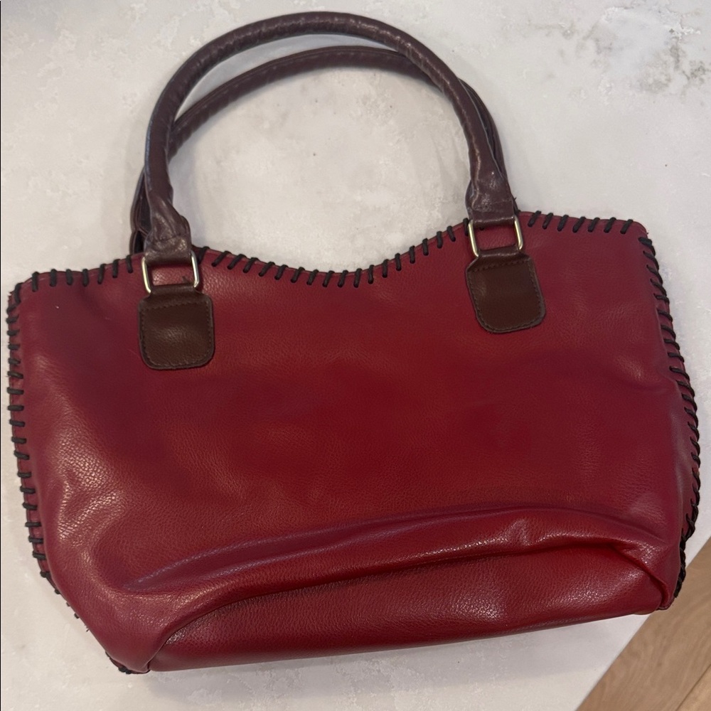 J FRANCIS Red Leather Tote Bag